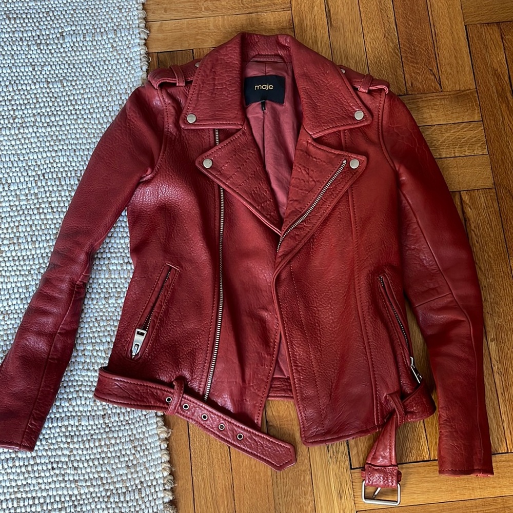 Maje Red Leather Jacket